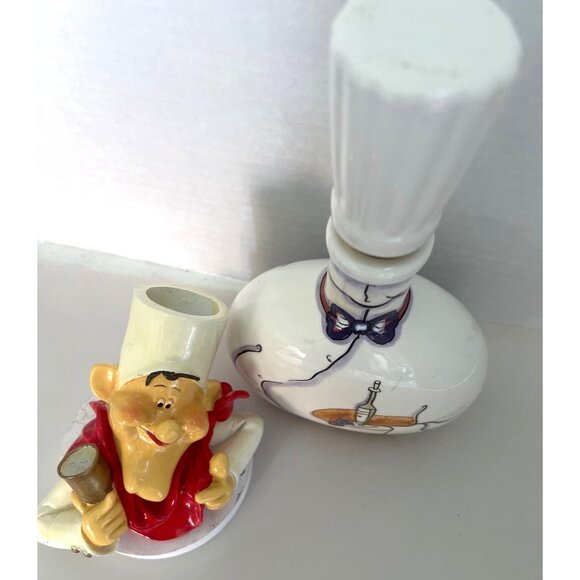 Vtg After Chefs Italian Ceramic Decanter Mike Oleon Garrard & Toothpick Holder - Picture 2 of 12
